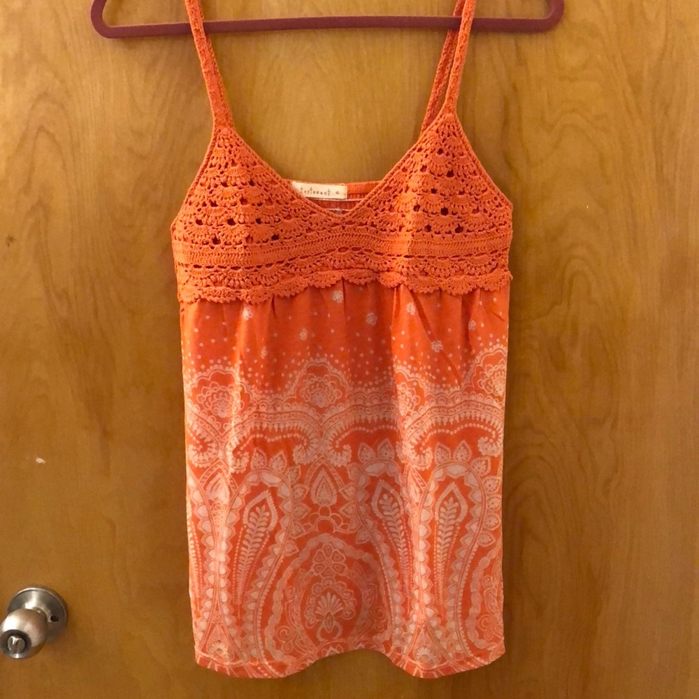 Orange crochet knit & cotton designed tank top